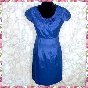 The Limited Blue Shimmer Y2K Ruffle Neck Cap Sleeve Lightweight Dress Women’s 4